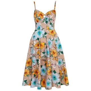 Hell Bunny Trägerkleid Pattaya Blumenmuster Retro Vintage Tropical Flowers Dress braun S
