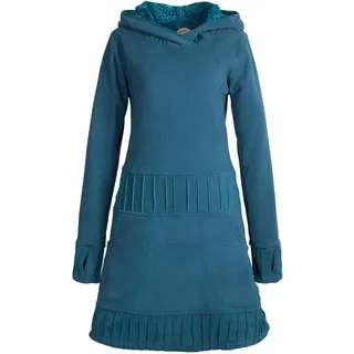 Vishes - Alternative Bekleidung - Langärmliges Patchwork Hoodie Eco Damen Fleecekleid mit Daumenlöchern türkis 44-46 - 44-46