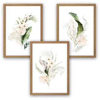 Kreative Feder Poster Weiße Orchideen, Blumen (Set, 3 St), 3-teiliges Poster-Set, Kunstdruck, Wandbild, optional mit Rahmen, wahlw. in DIN A4 / A3, 3-WP002