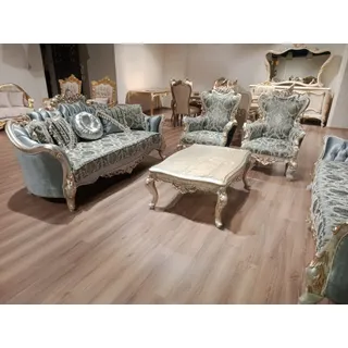 Xlmoebel Couchtisch Barocker Chesterfield Samt Tisch mit goldenen Verzierungen (Couchtisch), Hergestellt in Europa blau