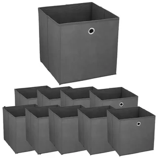 Murago - 10er Set Faltbox ca. 30x30x30 cm Anthrazit - Würfel Aufbewahrungsbox faltbar Aufbewahrungskörbe Dunkelgrau Grau Einschub Korb Boxen Box Stoff Regalkorb Klappbox