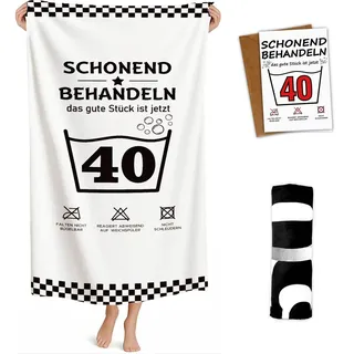 Giftota Lustige Geschenk 40 Geburtstag Männer Frauen - 160 x 80 cm Mikrofaser Strandtuch & Badetuch mit Geburtstagskarte 40, Strandhandtuch Schnelltrocknend - Schonend Behandeln 40