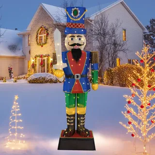 SOARS Weihnachten Nussknacker Figur groß, Weihnachtsdeko aussen XXL, 184 cm hohe beleuchtete Weihnachtsfigur mit Schwert & LED-Lichtern, Weihnachtsbeleuchtung für außen und innen