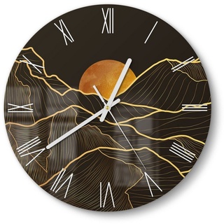 DEQORI Wanduhr 'Goldenes Linien Gebirge' (Glas Glasuhr modern Wand Uhr Design Küchenuhr) goldfarben|schwarz