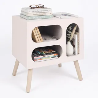 Relaxdays Nachtschrank Retro 45 x 45 x 35 cm Weiß/Natur
