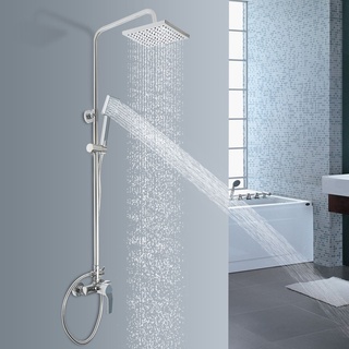 Duschsystem mit Thermostat 20cm Regendusche einhebelmischer Duscharmatur Handbrause 70-110cm höhenverstellbar Duschset (silber)