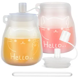 btrfe Wiederverwendbare Babynahrungsbeutel, Quetschbeutel für Kleinkinder, BPA-freie nachfüllbare Silikon Beutel für Babynahrung, Pürees, Säfte, Smoothies und Joghurt, 2er Pack, 180ml, 6m+