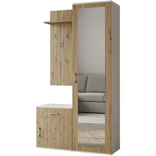 GARDEROBENSCHRANK Magnola Weiß Artisan Eiche 100/180,5/35 cm – Modern, mit Spiegel und viel Stauraum