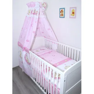 Primawela Baby Bettset Bettwäsche mit Himmel Vollstoff - Bärchen Rosa - Bettausstattung Set (4 teilig)