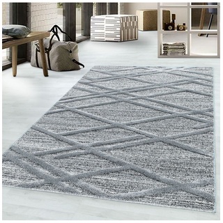 Kurzflor Design Teppich MIA Looped Flor 3-D Linien Gitter Muster Carpet 1001 Farbe: Grau, Größe: 200 cm Rund, Farbe: Grau, Qualität: Sehr strapa...
