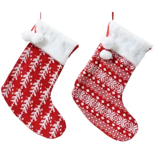 Kaemingk Dekohänger, Weihnachtsstrumpf 29x38cm mit Muster Rot Weiß 1 Stück sortiert rot