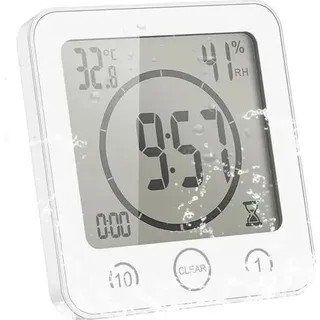 Weiße, Wasserdichte Badezimmeruhr Mit Temperaturanzeige Und Saugnapf.