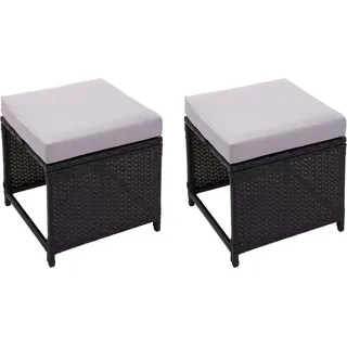 2er-set Poly-rattan Hocker Hhg 874, Gartenhocker Sitzhocker, Gastronomie Schwarz, Kissen Hellgrau
