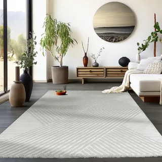 HomebyHome Kurzflor Teppich Läufer Flur Wohnzimmerteppich Grau 3D Teppich Skandinavisches Stil Modern Teppiche 80 x 150 cm - Waschbarer Bettvorleger Schlafzimmer Küchenläufer Geometrisch Design Weich