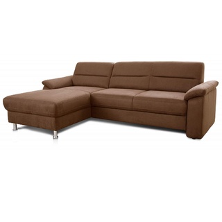 Cavadore Ecksofa Ascaro mit Longchair links / Boxspring-Sofa im modernen Design / 254 x 84 x 171 / Lederoptik Braun