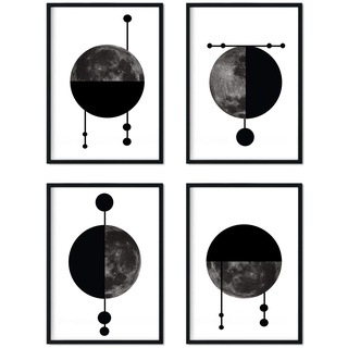 Nacnic-Set von 4 Blättern zum Rahmen Vier Monde Poster Nordic-Stil für Größe A3. Bilder mit Bildern von Monden im skandinavischen Stil mit Rahmen