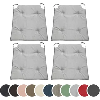 sleepling 4er Set Stuhlkissen, 42 (vorne) 35 (hinten)x40x5 cm, Sitzkissen für Stuhl & Bank mit Klettverschluss, Indoor & Outdoor, 100% Mikrofaser, Made in EU, waschbar bis 30 Grad, Basic 10, Hellgrau