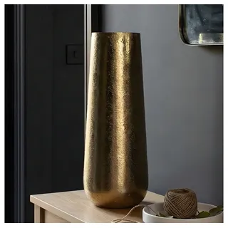 Antikas Wanddekoobjekt Messing Vase gold konisch mit strukturierter Oberfläche, H.41 cm