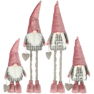Wichtel mit Herz und Teleskopbeinen (2er Set), rosa, Santa und Wichtelfrau 80 cm - Weihnachts Deko, Weihnachtswichtel, Zwerg