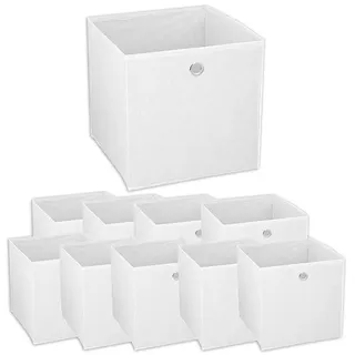 Murago - 10er Set Faltbox ca. 30x30x30 cm Weiß Würfel Aufbewahrungsbox faltbar Aufbewahrungskörbe Einschub Korb Boxen Box Stoff Regalkorb Klappbox