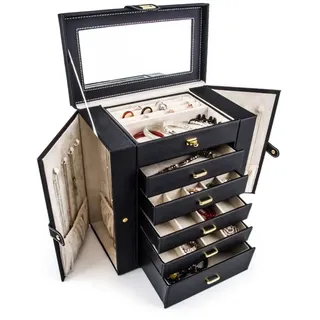 Schmuckbox Schmuckkästchen Schmuckschatulle Große Schmuckkiste 6-Schicht mit 5 Schubladen Pu. Leder Schmuck Organizer Lagerung mit Spiegelschmuck Fall for Frauen Mädchen Geschenk Schmuckkasten Schmuck