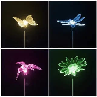 Bonetti Solarleuchte mehrfarbig 4er Set LED mit Farbwechsel (Schmetterling, Libelle, Blume, Kolibri)
