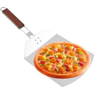 Fiacvrs Pizzaschieber, Küchenhelfer & Kochzubehör Pizzaschieber Edelstahl Mit Einklappbarem Holzgriff Küche Kuchen Spatel(Silber+braun)