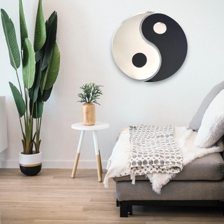 Spiegel in Yin- und Yang-Form, Acryl, 30 cm, Schwarz / silberfarben