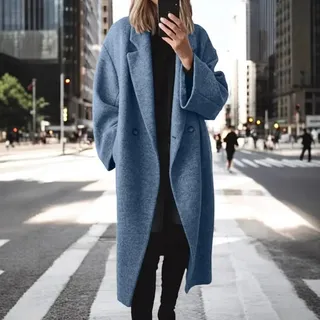 Damen Winter Wollmantel, modisch, vielseitig, langer Trenchcoat, Damen, neu, Herbst, Winter, Wollmantel, modisch, vielseitig, langer Trenchcoat (XL blau)