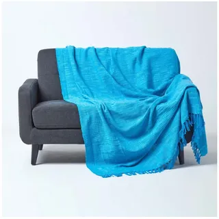 Plaid Überwurf Nirvana, 100% Baumwolle, hellblau, 150 x 200 cm, Homescapes 150 cm x 200 cm
