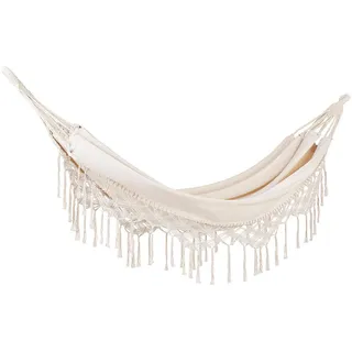 Beliani Hängematte Beige aus Baumwolle und Polyester mit Fransen Handgewebt Rocca