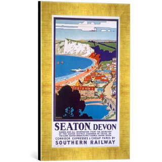 Gerahmtes Bild von Kenneth Shoesmith Seaton, Devon, Poster Advertising Southern Railway, Kunstdruck im hochwertigen handgefertigten Bilder-Rahmen, 30x40 cm, Gold Raya