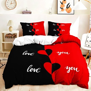 Menkala Partner Bettwäsche 200x220 3teilig Schwarz Rot Bettbezug Love Herzen Mr&Mrs Schlafzimmer Pärchen mit Reißverschluss Microfaser Love Partnerbettwäsche Set und 2 Kissenbezug 80x80 cm