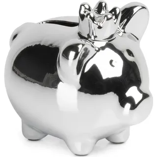 Sparschwein - 9,5x7x8,5 cm - Modern - Keramik - Spardose Silberglanz Öffnen - Silber