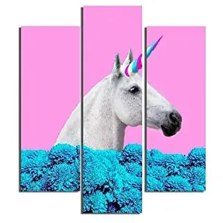 Homemania Bild Einhorn - 3 Teile Tiere, Wohnzimmer, Kinderzimmer - Mehrfarbig, aus MDF, 57 x 0,3 x 60 cm