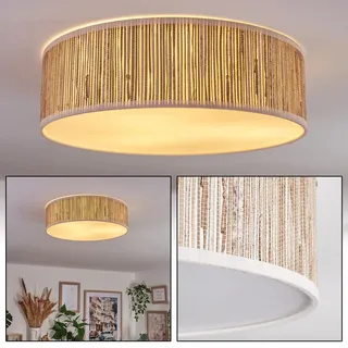 HOFSTEIN Deckenleuchte Antillo, Deckenlampe aus Metall/Binsenstroh/Kunststoff in Weiß/Natur, runde Leuchte im modernen Boho-Design (Ø 40 cm), E27, Esszimmer, Wohnzimmer, Schlafzimmer, Küche, Flur