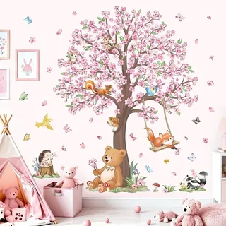 Wandtattoo Waldtiere, für Kinderzimmer, Bär und Fuchs, Wanddekoration