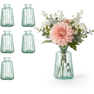 ARATERVIO Kleine Glasvasen 6er Set – Mini Vasen für Tischdeko Hochzeit – Vintage Glasvasen Set für Blumen, Trockenblumen & Wohnraum Deko – Dekorative Glasvase für Feste & Zuhause (Grün, 6PCS)
