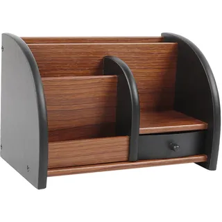NoneDanGee Dunkelbraun Büro Holz Schreibtisch Organizer Stifthalter Schreibtischständer mit Schublade, Schreibtischzubehör, Aufbewahrungsbox, 5 Fächer und eine kleine Schublade