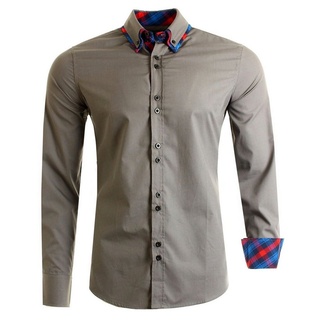 Früchtl Langarmhemd mit Doppelkragen Designer Hemden Männer grau M