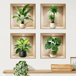 Supzone Wandtattoo Pflanzen 3D Wandsticker | Blätter Grüne Topfpflanze Wandaufkleber Selbstklebend Abnehmbarer Vinyl Wohnzimmer Schlafzimmer Küche Wanddeko