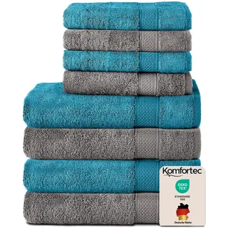 Komfortec Handtuchset 8-tlg. grau/türkis