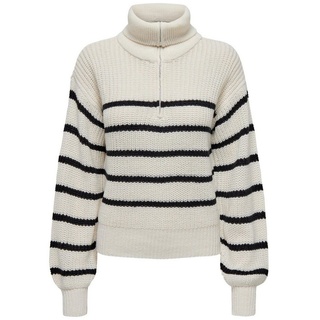 JACQUELINE de YONG Strickpullover Grobstrick Pullover Gestreifter Splitneck Sweater JDYJUSTY 6177 in Weiß schwarz XL (42)