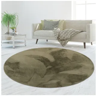 TeppichHome24 Teppich Teppich grün weich pflegeleicht saugrobotergeeignet für Wohnbereiche, rund grün rund | 140 cm x 140 cm