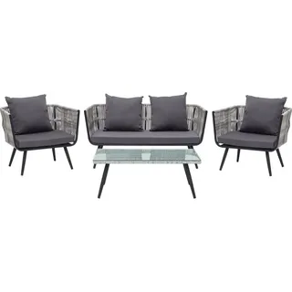 Beliani Gartenmöbel Set Graphitgrau Rattan Sicherheitsglas Textil inkl. Kissen 4-Sitzer Terrasse Outdoor Modern - Grau/Schwarz