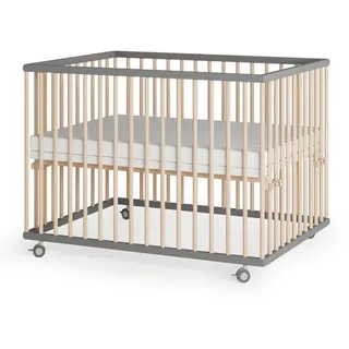 Sämann Laufgitter, mit Matratze Cloud Air – Schlupfsprossen grau/natur Premium | Gr.: 75x100 cm,