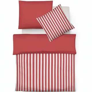 fleuresse Wendebettwäsche Perkal buntgewebt rot-weiß Größe 155x220 cm (80x80 cm)