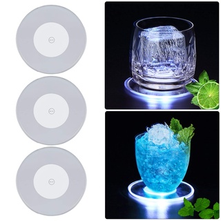 TYXSHIYE 3 Stück Kühle Weiß LED Untersetzer für Getränke, Ein/Aus LED Einweg Untersetzer, Wasserdichte Leuchtuntersetzer für Flaschen, Acryl Untersetzer Rund für Partys Hochzeiten Bar Weihnachten