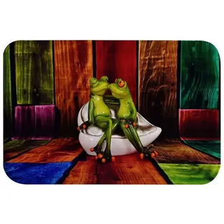 A.Monamour Badematten Badteppiche Badvorleger Froschliebhaber, Die Auf Sofa Küssen Bunte Hölzerne Planken Bodenwand Holz Textur Flanell rutschfeste Boden Teppichboden Teppiche Zimmermatte 40x60cm