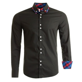 Früchtl Langarmhemd mit Doppelkragen Designer Hemden Männer schwarz XL